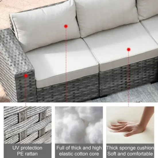 Marlton 9pc Wicker Outdoor Patio Furniture Set Conversation Sofa Sectional with Swivel Chairs and Cushions image {3}