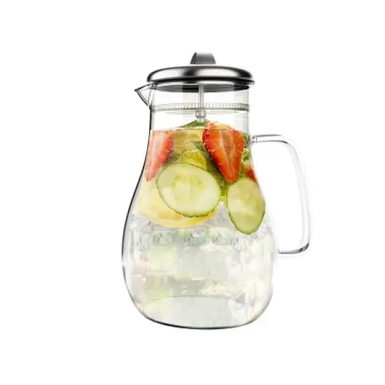 Glass Pitcher-64oz. Carafe with Stainless Steel Filter Lid- Heat Resistant to 300F-For Water, Coffee, Tea, Punch, Lemonade and More by Classic Cuisine image {7}