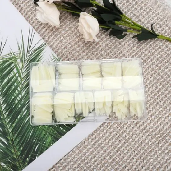 Unique Bargains Women's Trapezoid Fake Nails Beige 1 Set image {4}