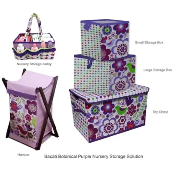 Bacati - Botanical Purple Laundry Hamper with Wooden Frame image {2}