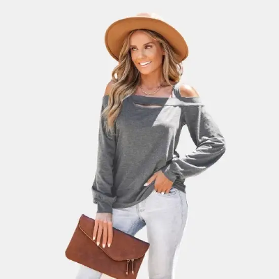 Women's Onyx Cutout Open-Shoulder Tee - Cupshe image {7}