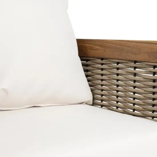 Christopher Knight Home Burchett Outdoor Acacia Wood and Rattan Club Chair with Cushions image {7}