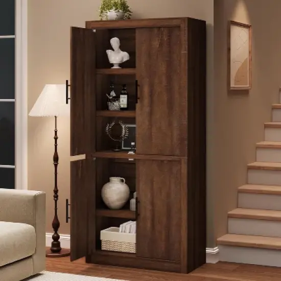 Tall Farmhouse Pantry Cabinet - 4-Door Storage with Adjustable Shelves, Freestanding for Kitchen image {2}