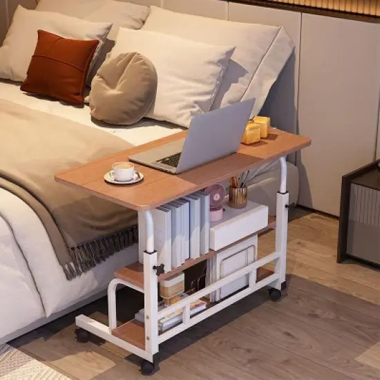 GustoWave  Portable Rolling Desk With Wheels, Adjustable Height Mobile Computer Desk With Storage Shelf For Home Office Study image {1}