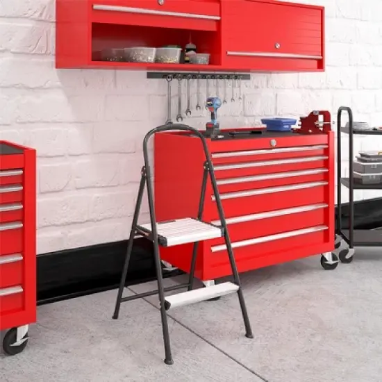 COSCO 2-Step Folding Aluminum Step Stool with Rubber Grip and 19-Inch Tall Top Step, Silver/Black image {2}