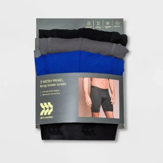 Men's Jersey Mesh Performance 3pk Long Leg Boxer Briefs - All in Motion&trade; Black/Gray/Blue image {1}