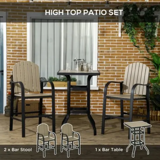 Resenkos Aluminum Frame 3 Pieces Bar Set, Two Tall Chairs, HDPE, Aluminum, Brown And Black image {8}