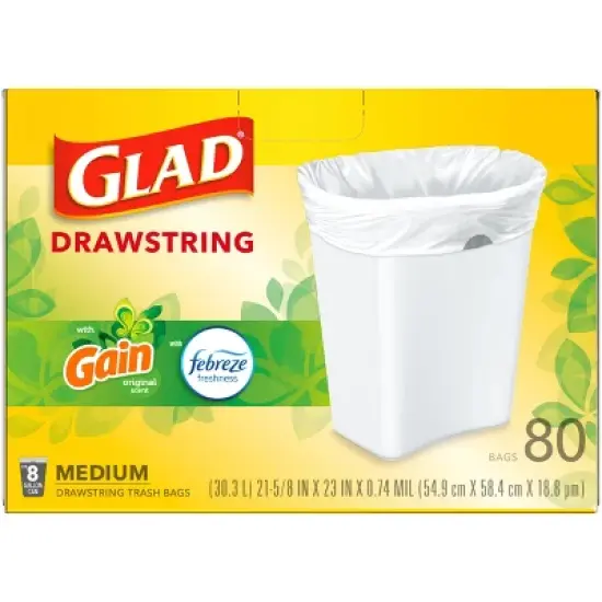 Glad Drawstring Gain Odor Shield Medium Trash Bags - 8gal - 80ct image {7}
