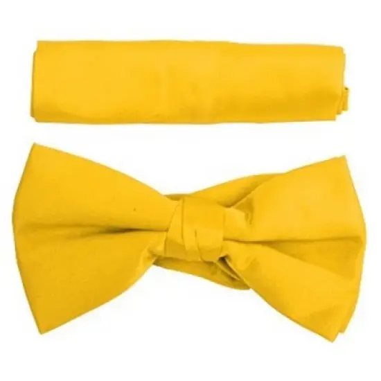 New Men's Solid Pre Tied Bow Tie and Hanky Set image {21}