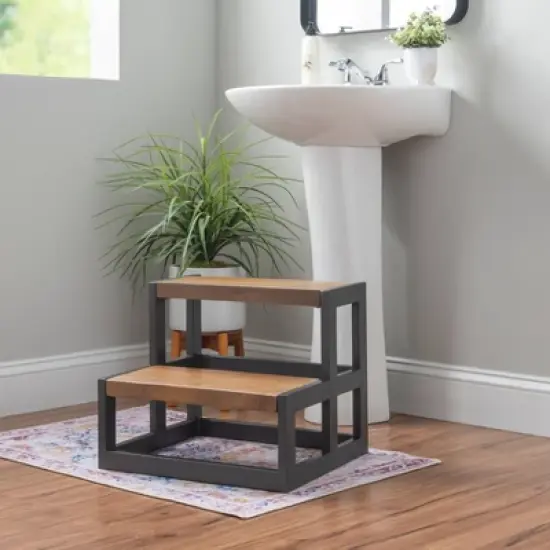 Barberry Wood and Metal Bed Steps - Powell image {8}