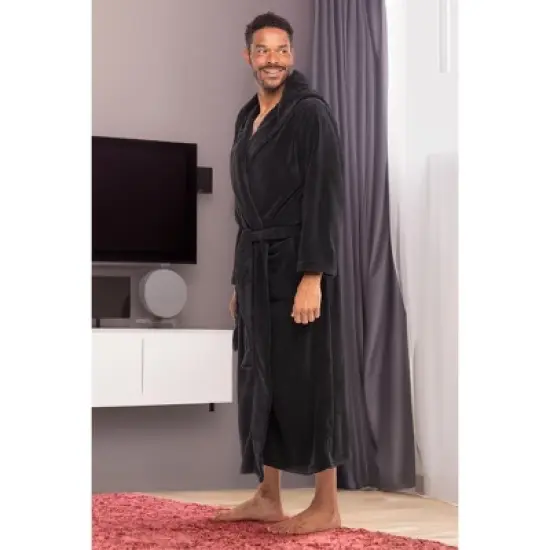 Men's Classic Winter Robe, Full Length Hooded Bathrobe, Cozy Plush Fleece image {2}