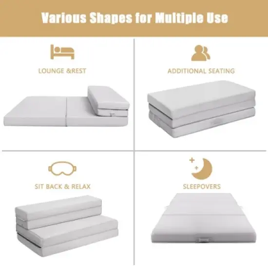 Costway 4'' Twin XL Size Foam Folding Mattress Sofa Bed Guests Floor Mat Carrying Handles image {8}