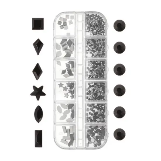 Unique Bargains 12 Grids Rhinestone Nail Supplies Black 1 Set image {3}