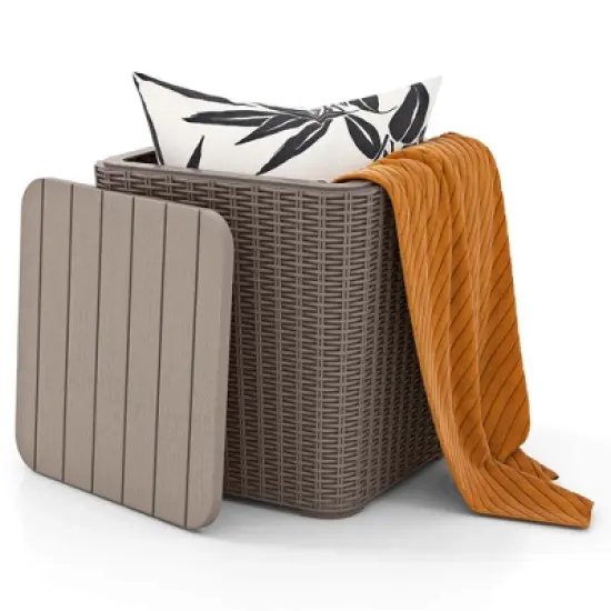 Costway 11.5 Gallon Water-proof Deck Box with Removable Lid Storage Container Side Table Black/Brown image {11}