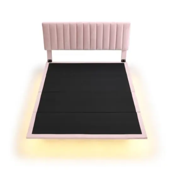 Floating Queen Platform Bed Frame, Headboard Velvet, No Box Spring Needed Upholstered Queen Bed Frame for Bedroom image {3}