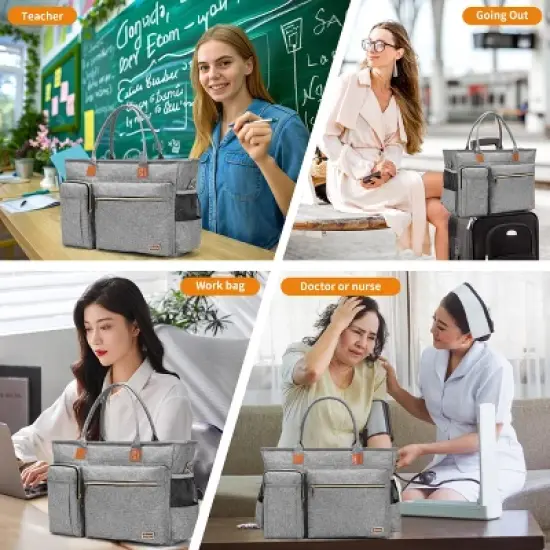 Laptop Tote Bag, Middle Size Computer Messenger Teacher Bag with 15 Padded Laptop Sleeve Grey image {1}