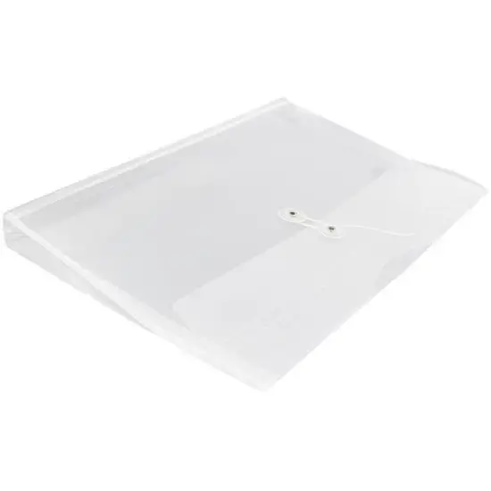 JAM Paper 9 3/4'' x 14 1/2'' 12pk Plastic Envelopes with Button and String Tie Closure, Legal Booklet - Clear: Document Storage image {3}