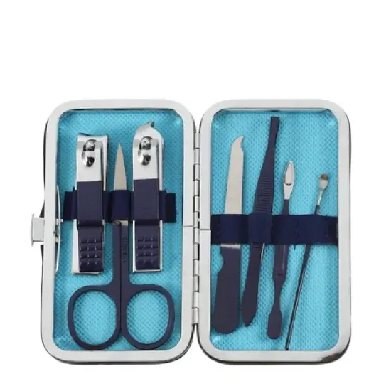 Unique Bargains Stainless Steel Manicure Clippers Pedicure Care Tools Blue 7 in 1 Set image {4}