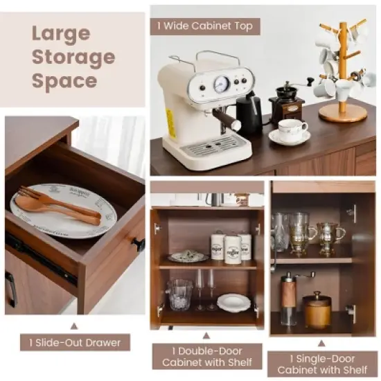 Costway Buffet Cabinet with 3 Doors & Pull-out Drawer Adjustable Shelves Anti-Tipping Kits image {8}