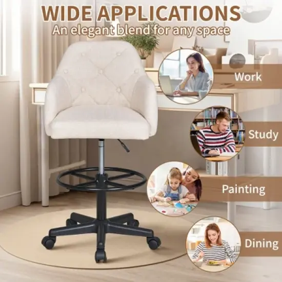 VECELO Drafting Chair with Adjustable Height PU Swivel Stool with Lumbar Support image {12}