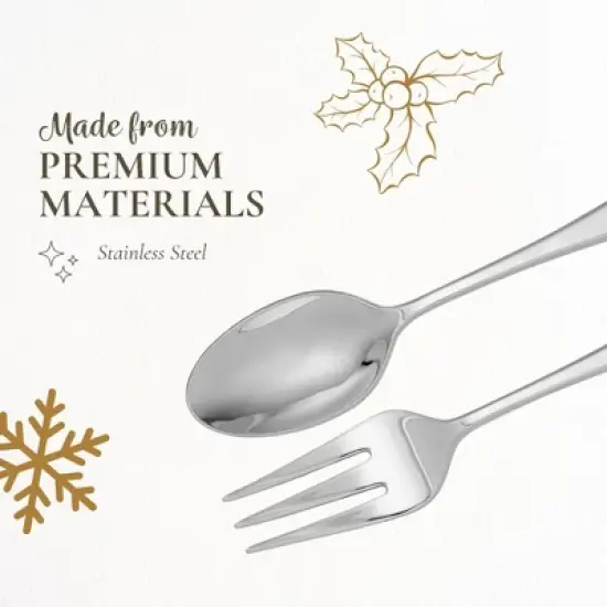 Spode Christmas Tree Salad Servers (Set of 2) - 10 Inch Flatware Serving Spoon & Fork, Festive Holiday Tableware, Stainless Steel - Dishwasher Safe image {3}
