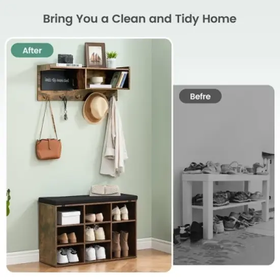 Garvee Shoe Bench and Coat Rack Set, 4 in 1 Hall Tree with Shoe Rack for Entryway Hallway image {5}