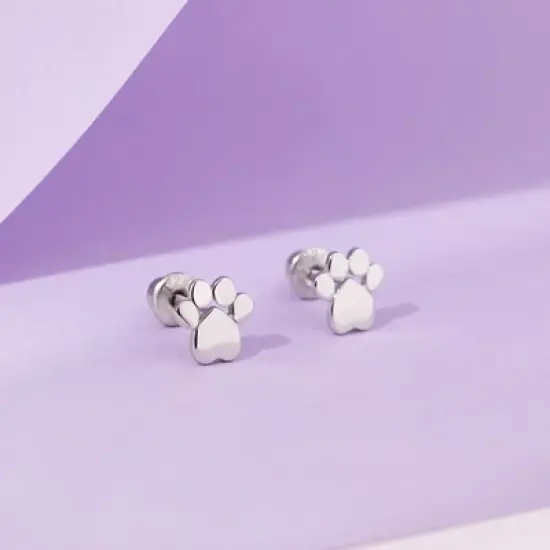 Girls' My Furry Friend Dog Paw Screw Back Sterling Silver Earrings - In Season Jewelry image {3}