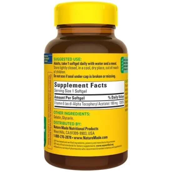 Nature Made Vitamin E - DL-Alpha 400IU Heart Softgels - Non Vegetarian - 180ct image {1}