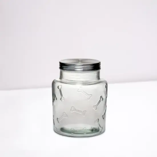 Amici Pet Bailey Bones Glass Canister Pet Treat Container Airtight, Dog Bone Design, Dishwasher Safe image {2}