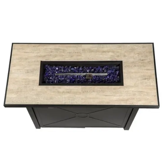 Outdoor Propane Ceramic Gas Rectangular Fire Pit Black/Stone - Teamson Home image {2}