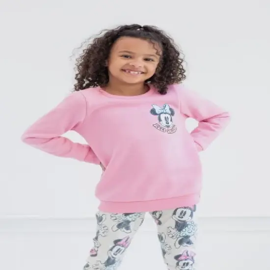 Mickey Mouse & Friends Minnie Mouse Girls Pullover Fleece Sweatshirt Leggings and Scrunchie 3 Piece Outfit Set Little Kid to Big Kid image {1}