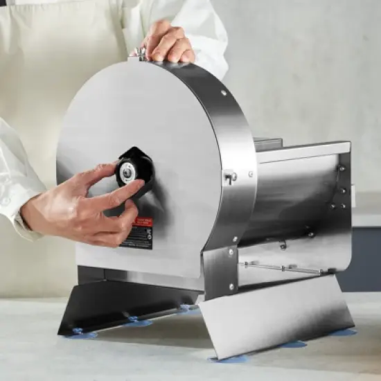 VEVOR Electric Vegetable Slicer, 0-0.5"/0-12mm Thickness Adjustable Commercial Slicer Machine, Convertible to Manual, Stainless Steel Food image {1}