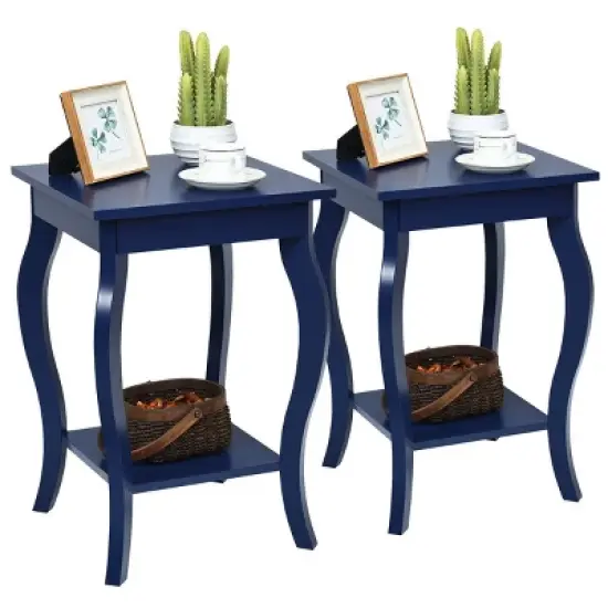 Costway Set of 2 NightStands Side Table End Table Accent Table w/ Shelf Indigo image {8}