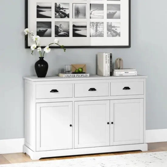 Costway 3 Drawers Sideboard Buffet Cabinet Console Table Kitchen Storage Cupboard White image {1}