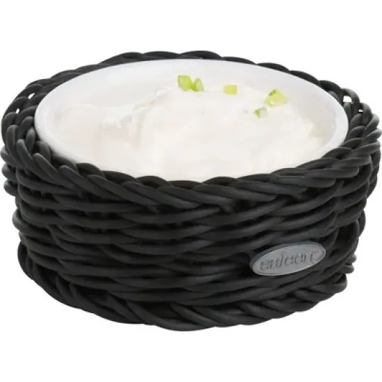 Saleen 02100204160 Round Wicker Basket with Porcelain Bowl Insert - Elegant Black Accent, image {5}