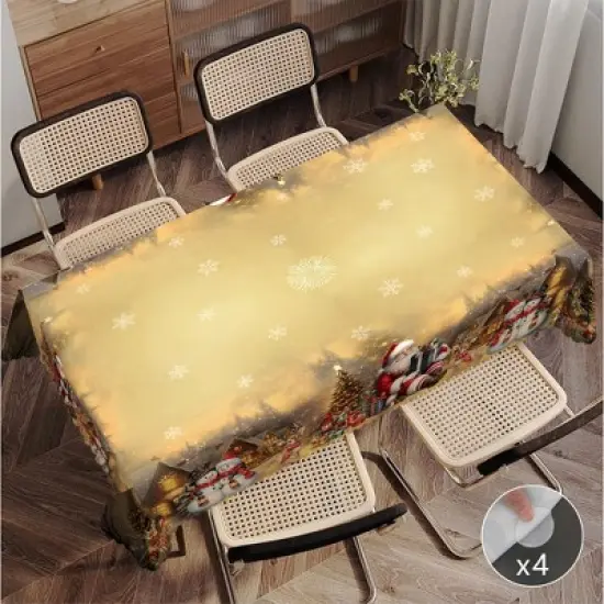 LOVEVOOK Christmas Tablecloth, Snowman Washable Snowflake Table Cloths Stain Resistant Dining Table Cover for Party Holiday Decor image {3}