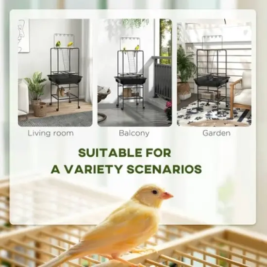 Resenkos Bird Stand with Wheels, Perches, Stainless Steel Feed Bowls, Pull-Out Tray, Dark Gray image {9}