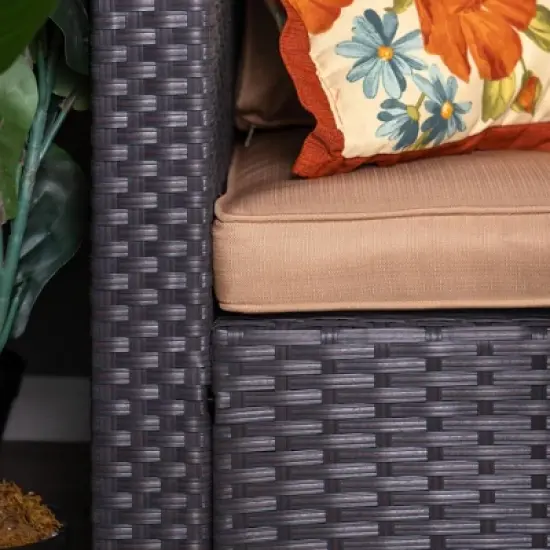 Captiva Designs 7pc Steel & Wicker Outdoor Square Fire Pit Furniture Set with Cushions image {4}