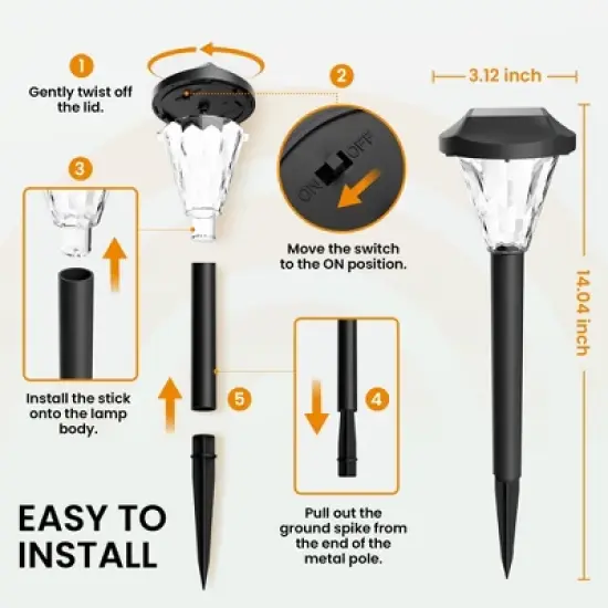 GIGALUMI  Solar Powered Pathway Lights, Waterproof Outdoor Solar Lights for Garden and Landscape, Warm White, 8 Pack image {5}