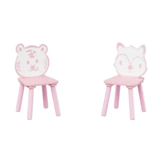 APRILSOUL 23.62 inch Wide Kids Table and Chair Set, 3-Piece Wooden Toddler Desk with Animal Backrest, Activity Table for Drawing Learning Playroom image {2}