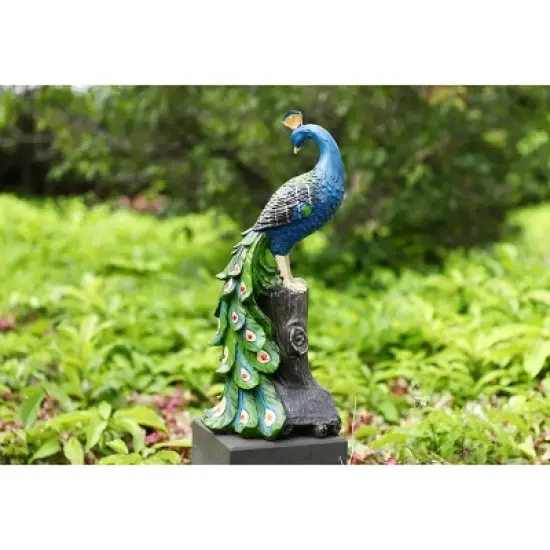 Techko Maid Peacock Meditating Solar Outdoor Garden Statue Decor with Spotlight image {11}
