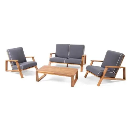 Paloma Outdoor Acacia Wood 4 Seater Chat Set with Cushions: Weather-Resistant - Christopher Knight Home image {11}