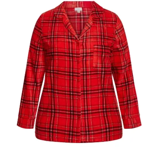 Women's Plus Size Fleece Check Sleep Top - red | AVENUE image {4}