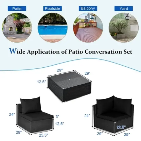 Costway 7PCS Patio Rattan Sofa Set Sectional Conversation Furniture Set Garden Black image {2}