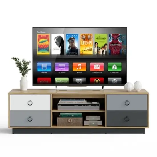 Costway 55'' TV Stand Entertainment Media Center w/ Storage Cabinets Adjustable Shelves image {8}