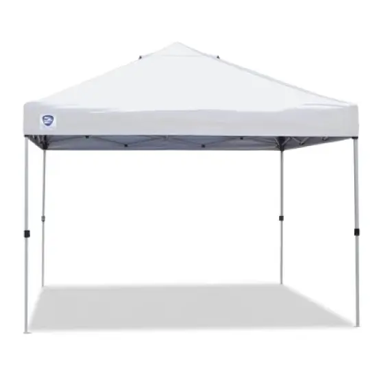 Z-Shade Angled Leg Canopy Tent with Push Button Locking System and 4 Pack of 5 Pound Plastic Concrete Filled Leg Weight Plates, White image {1}
