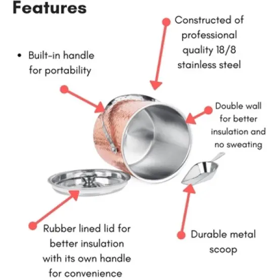 BirdRock Home Hammered Ice Bucket with Scoop & Lid - 2.8 Liter - Copper image {4}