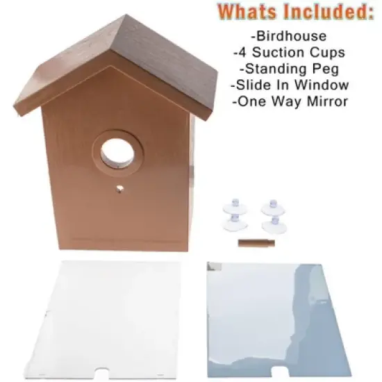 5 Star Super Deals 2 See Through One Way Mirrored Bird House - Suction Cup Window Mounted Bird Nesting Box image {2}