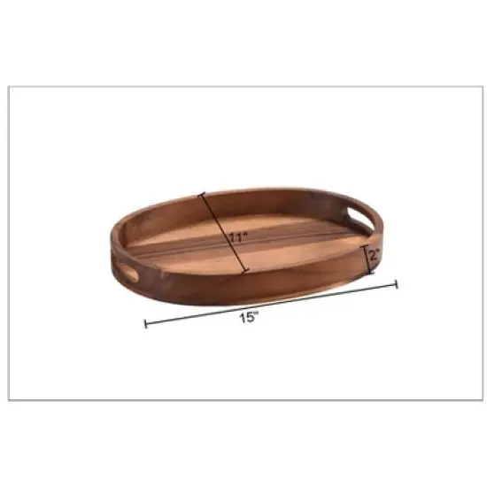 Kalmar Home Solid Acacia Oval Serving Tray - small image {2}