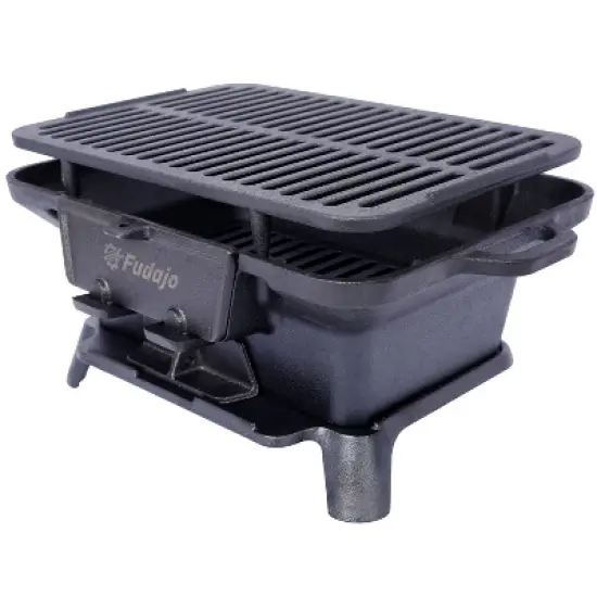 Oval Cast Iron Grill Outdoor, Portable Charcoal Grill and Tabletop Cast Iron Skillet,100% Cast Iron, Enameled, Small Charcoal Grill,Hibachi Grill image {1}